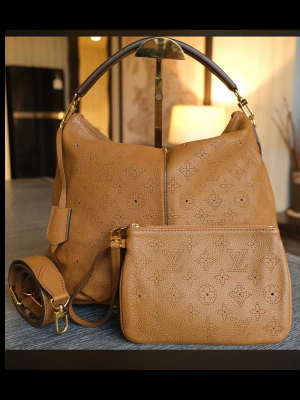Louis Vuitton great condition monogram mahina leather Selene PM caramel handbag
